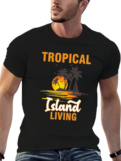 Tropical Island Living Black Graphic Tee