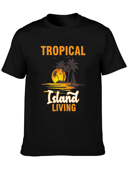 Tropical Island Living Black Graphic Tee