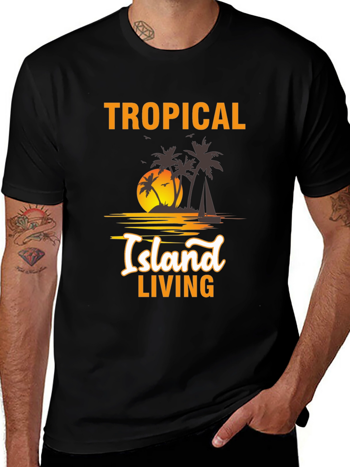 Tropical Island Living Black Graphic Tee