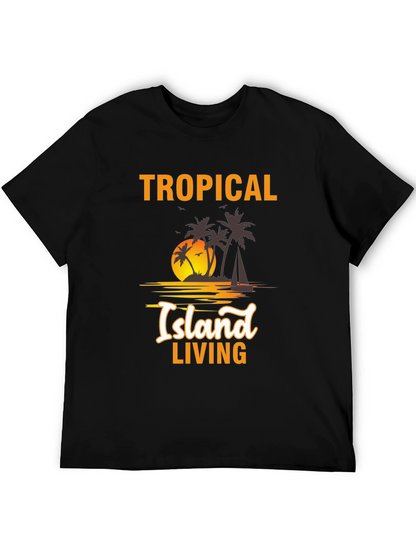 Tropical Island Living Black Graphic Tee