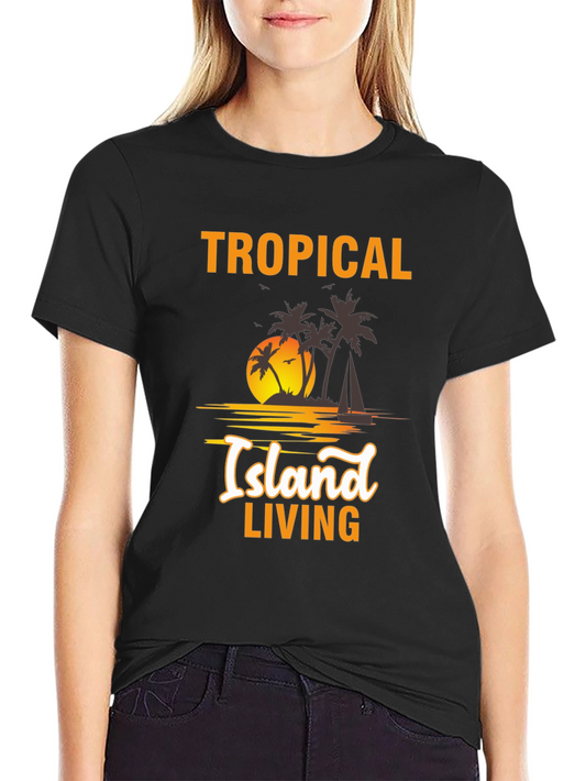Tropical Island Living Black Graphic Tee