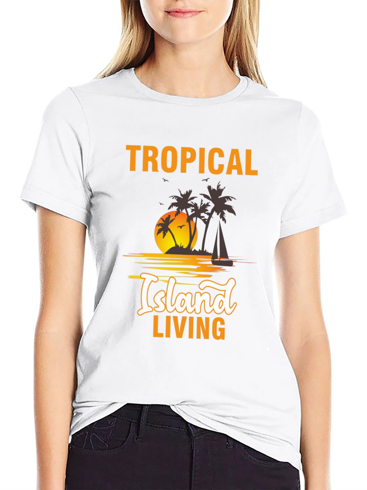 Tropical Island Living Black Graphic Tee