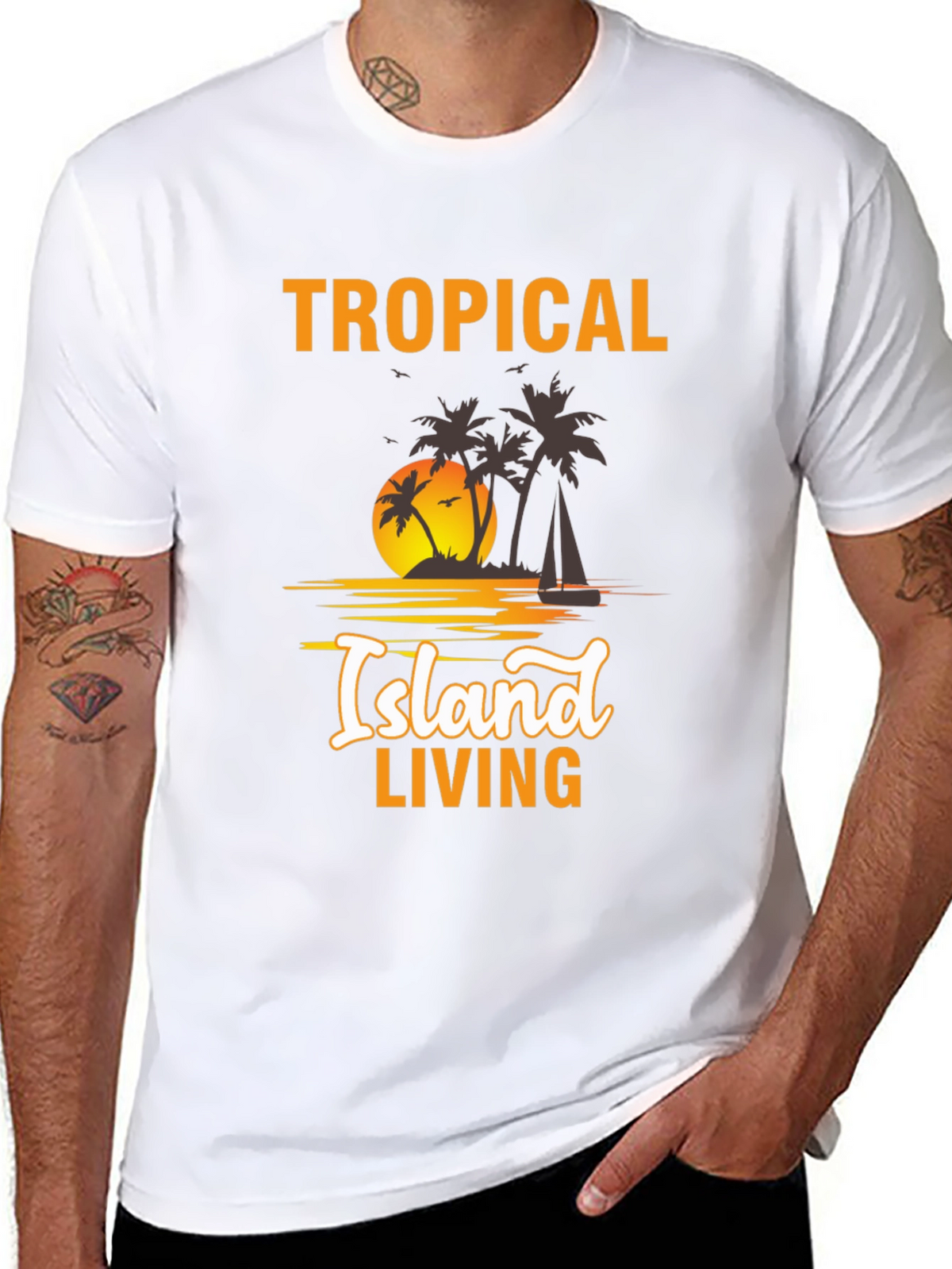 Tropical Island Living Black Graphic Tee