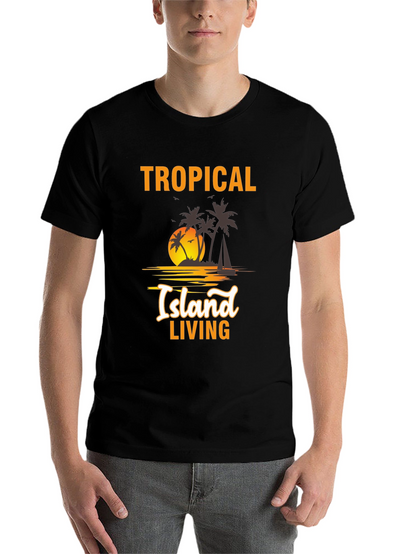 Tropical Island Living Black Graphic Tee
