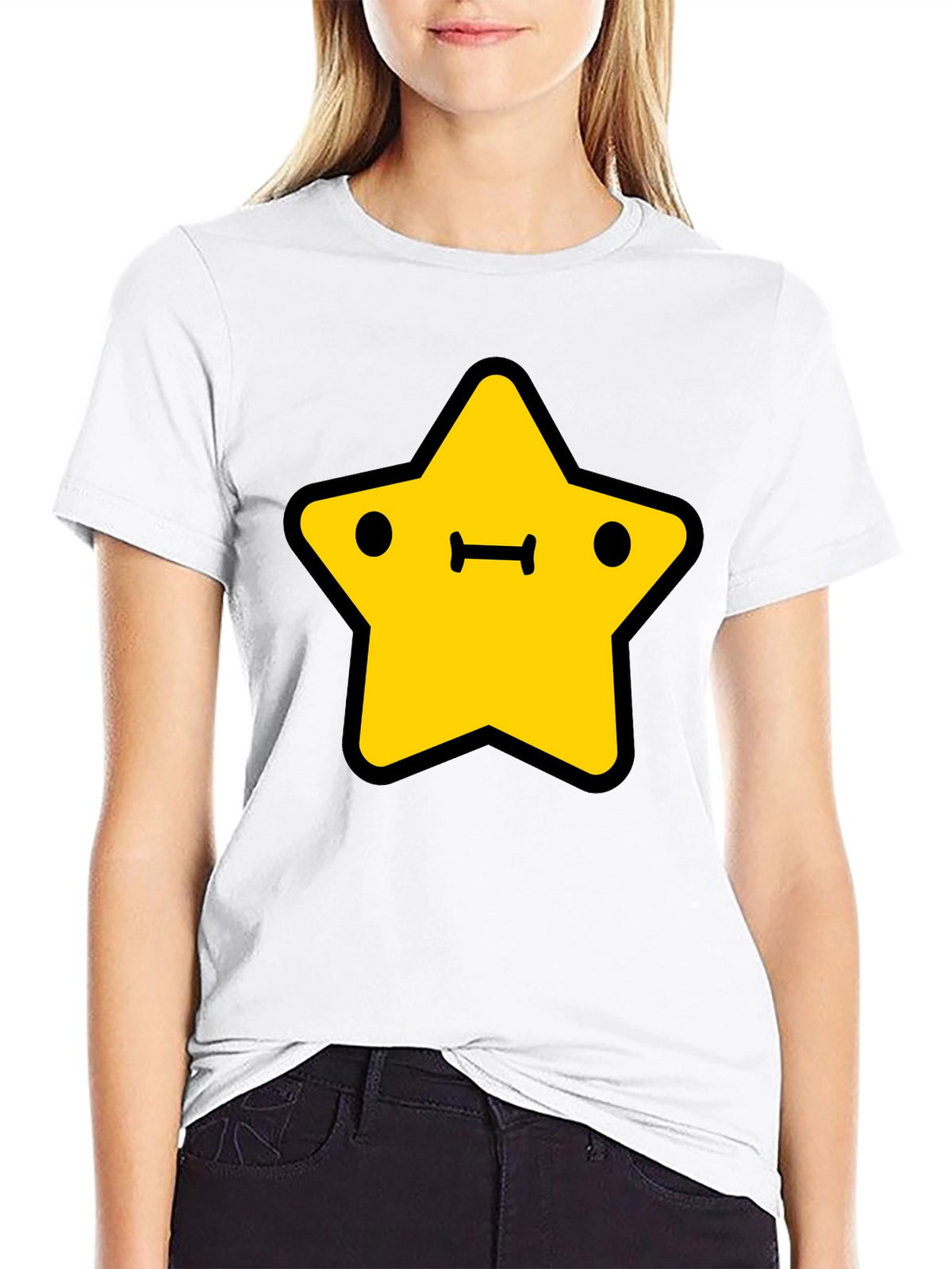 Cute Yellow Star Graphic Black T-Shirt