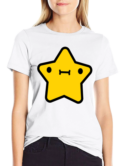 Cute Yellow Star Graphic Black T-Shirt