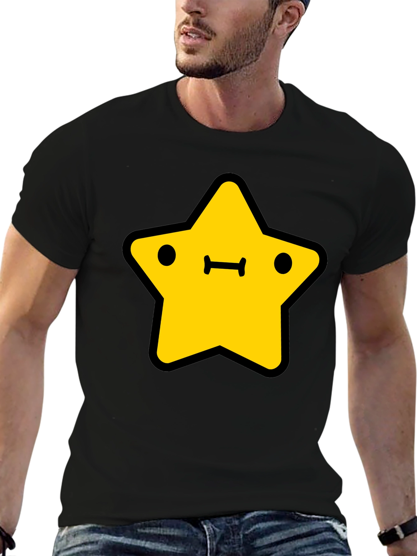Cute Yellow Star Graphic Black T-Shirt