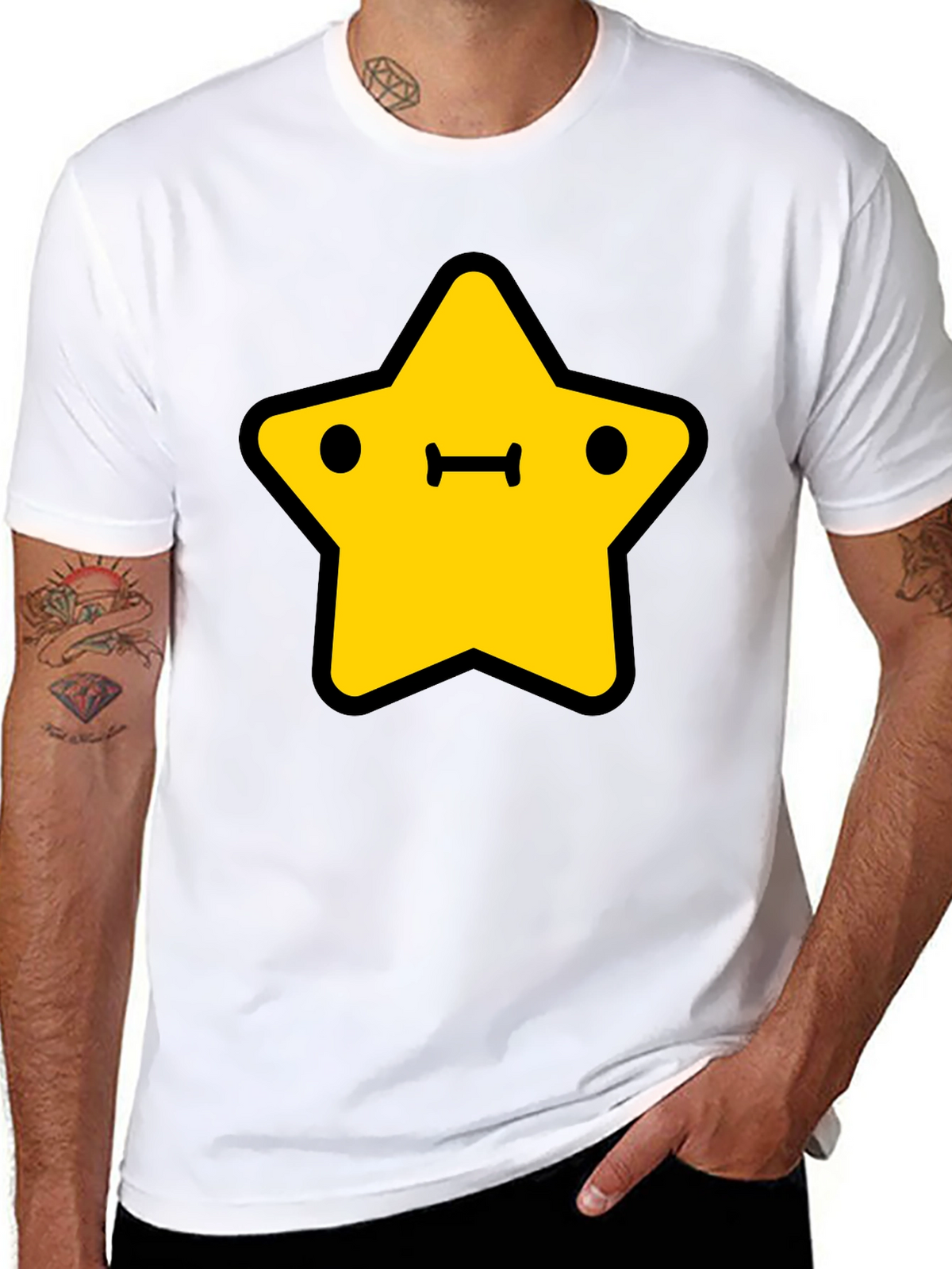 Cute Yellow Star Graphic Black T-Shirt