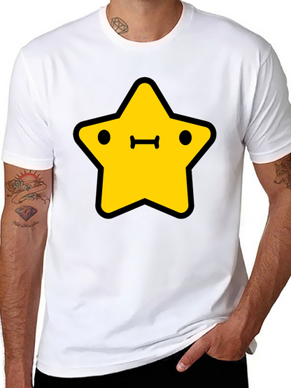 Cute Yellow Star Graphic Black T-Shirt