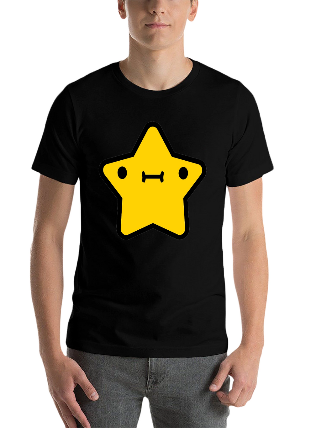 Cute Yellow Star Graphic Black T-Shirt