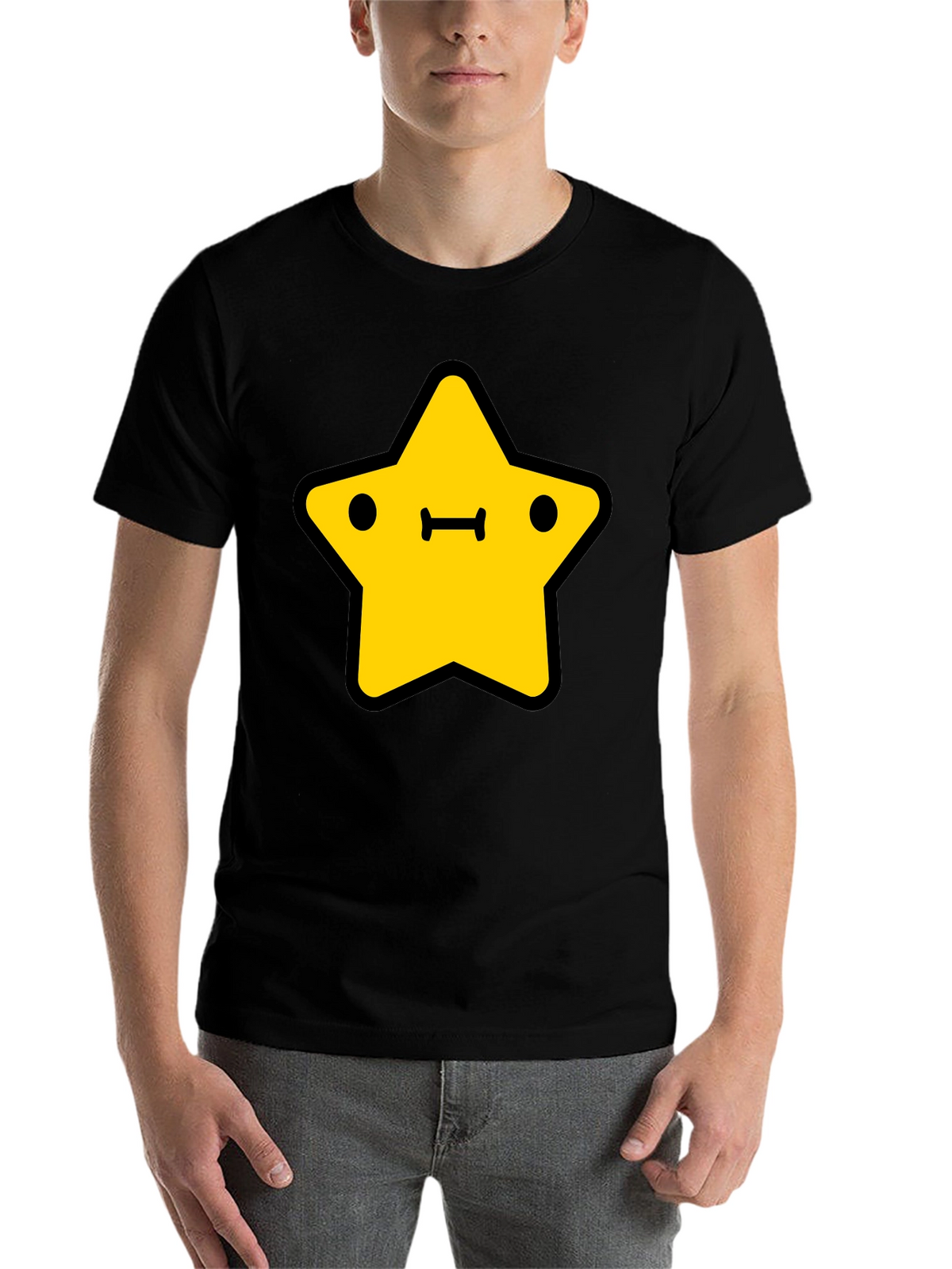 Cute Yellow Star Graphic Black T-Shirt