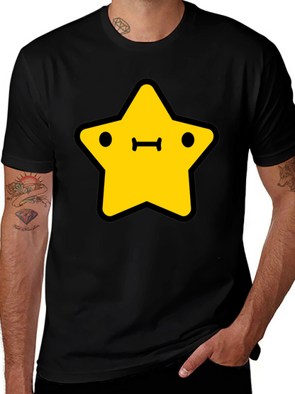 Cute Yellow Star Graphic Black T-Shirt