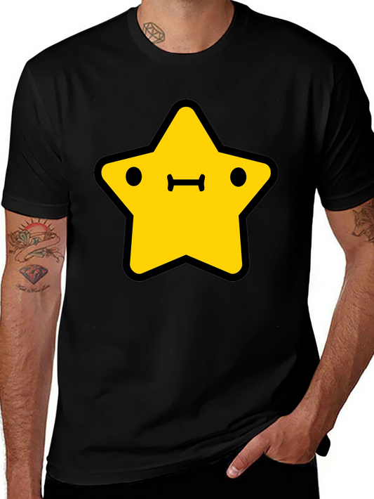 Cute Yellow Star Graphic Black T-Shirt