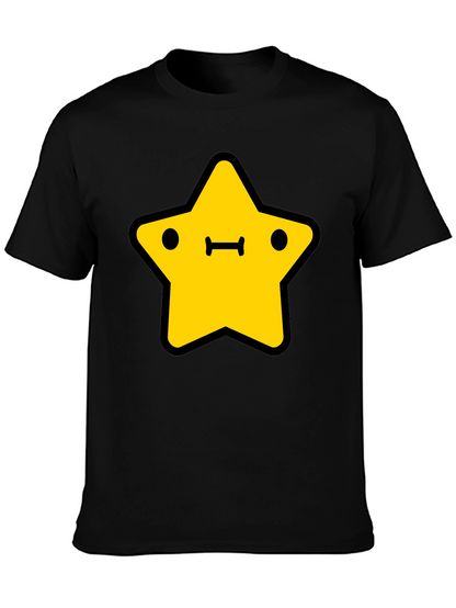 Cute Yellow Star Graphic Black T-Shirt