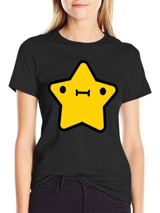Cute Yellow Star Graphic Black T-Shirt