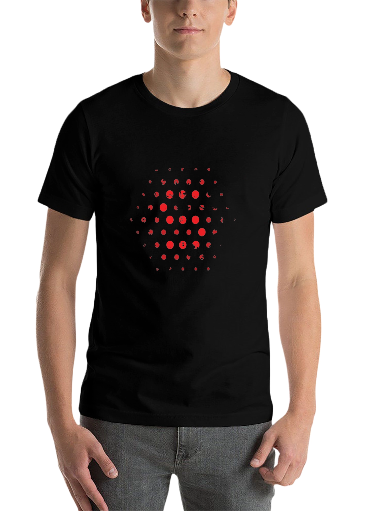 Abstract Red Dot Pattern Black T-Shirt