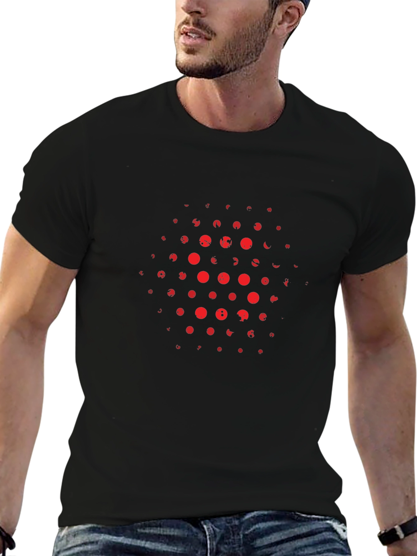 Abstract Red Dot Pattern Black T-Shirt