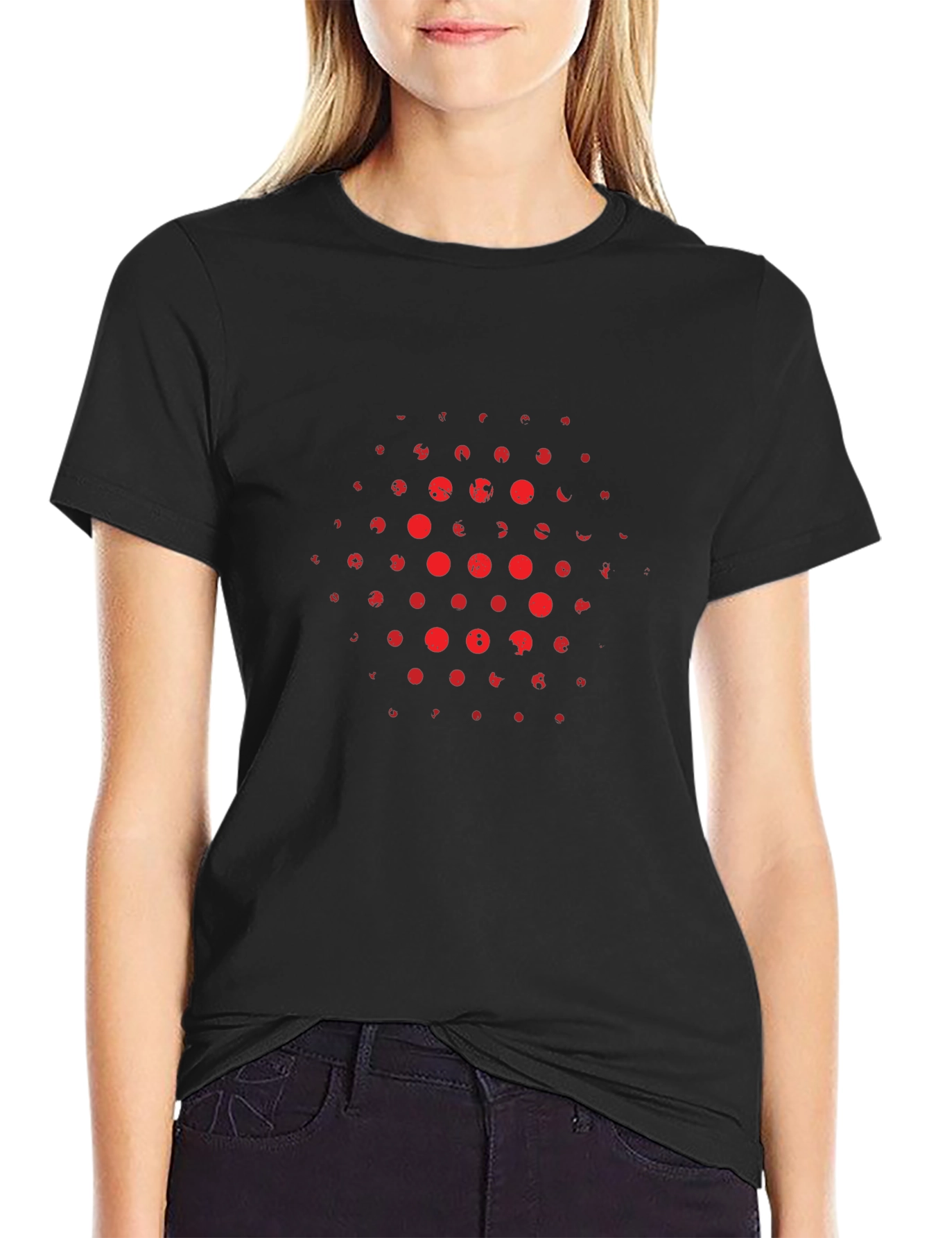 Abstract Red Dot Pattern Black T-Shirt