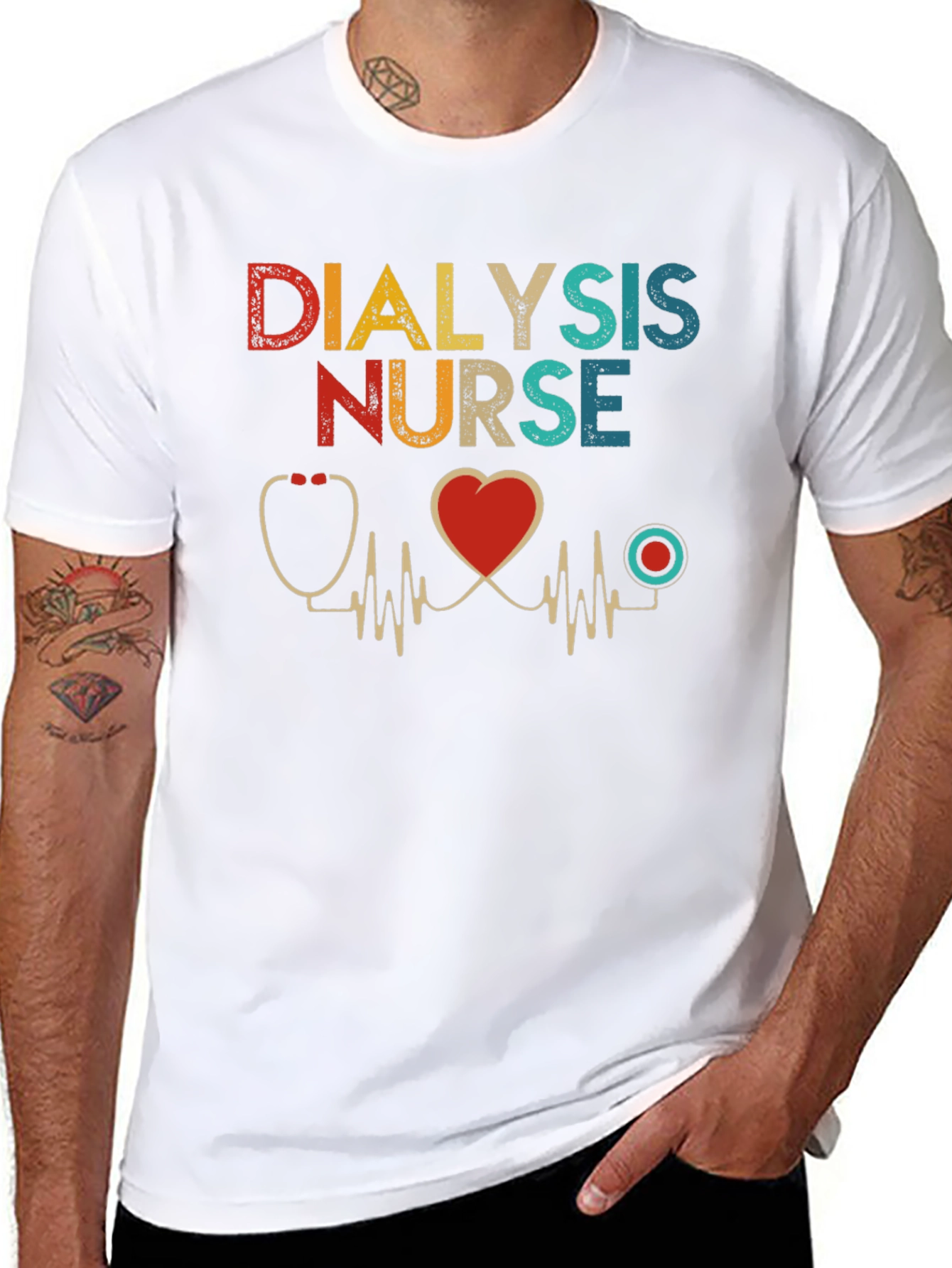 Dialysis Nurse T-Shirt Heartbeat Design