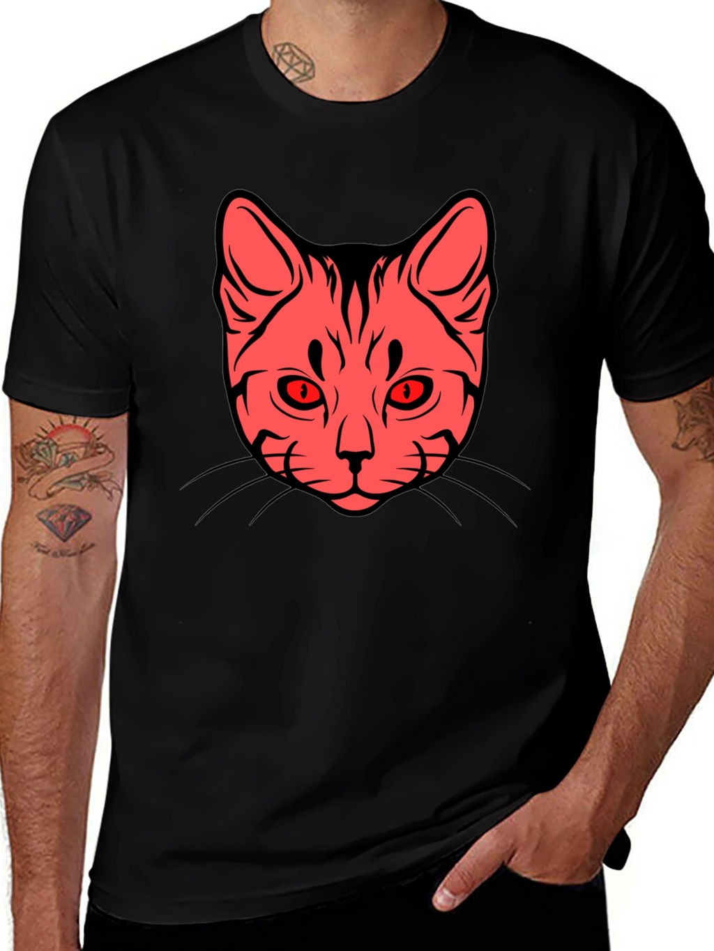Cat Face Graphic Tee - Stylish Black T-Shirt