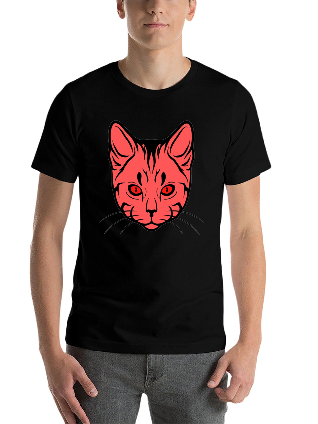 Cat Face Graphic Tee - Stylish Black T-Shirt