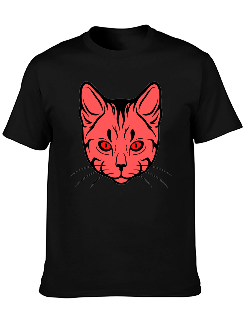Cat Face Graphic Tee - Stylish Black T-Shirt