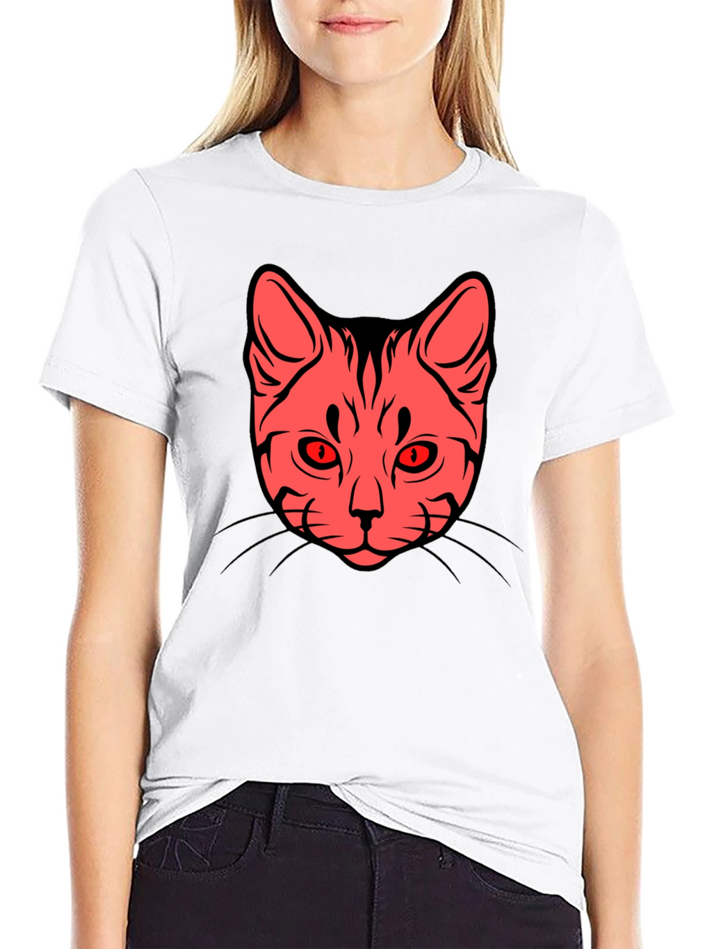 Cat Face Graphic Tee - Stylish Black T-Shirt
