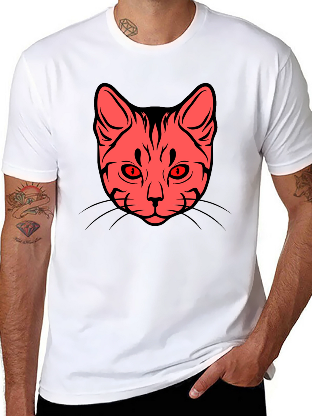 Cat Face Graphic Tee - Stylish Black T-Shirt