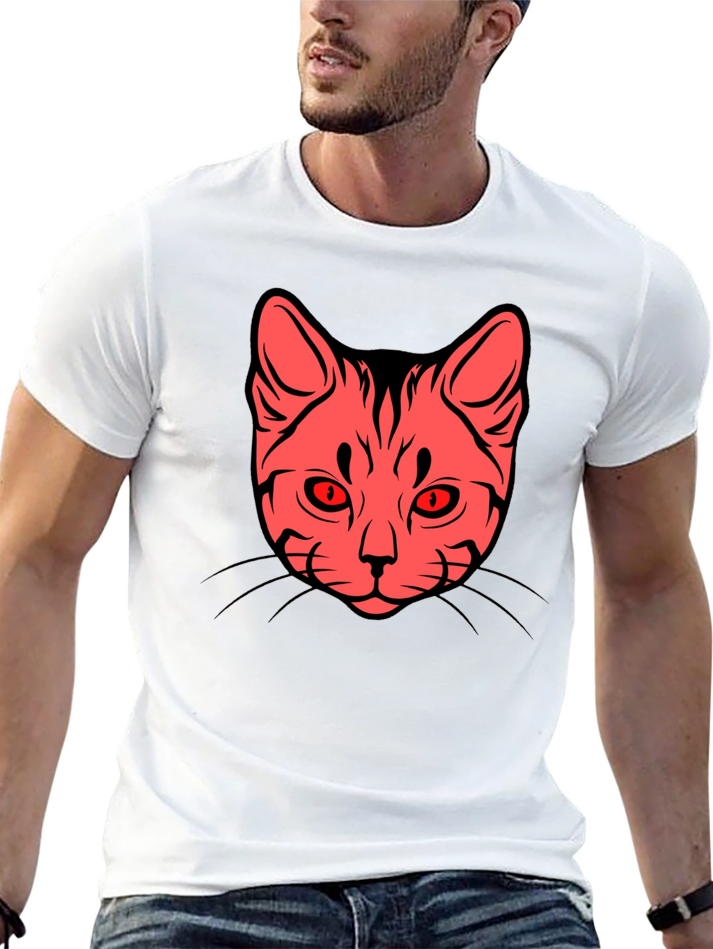 Cat Face Graphic Tee - Stylish Black T-Shirt