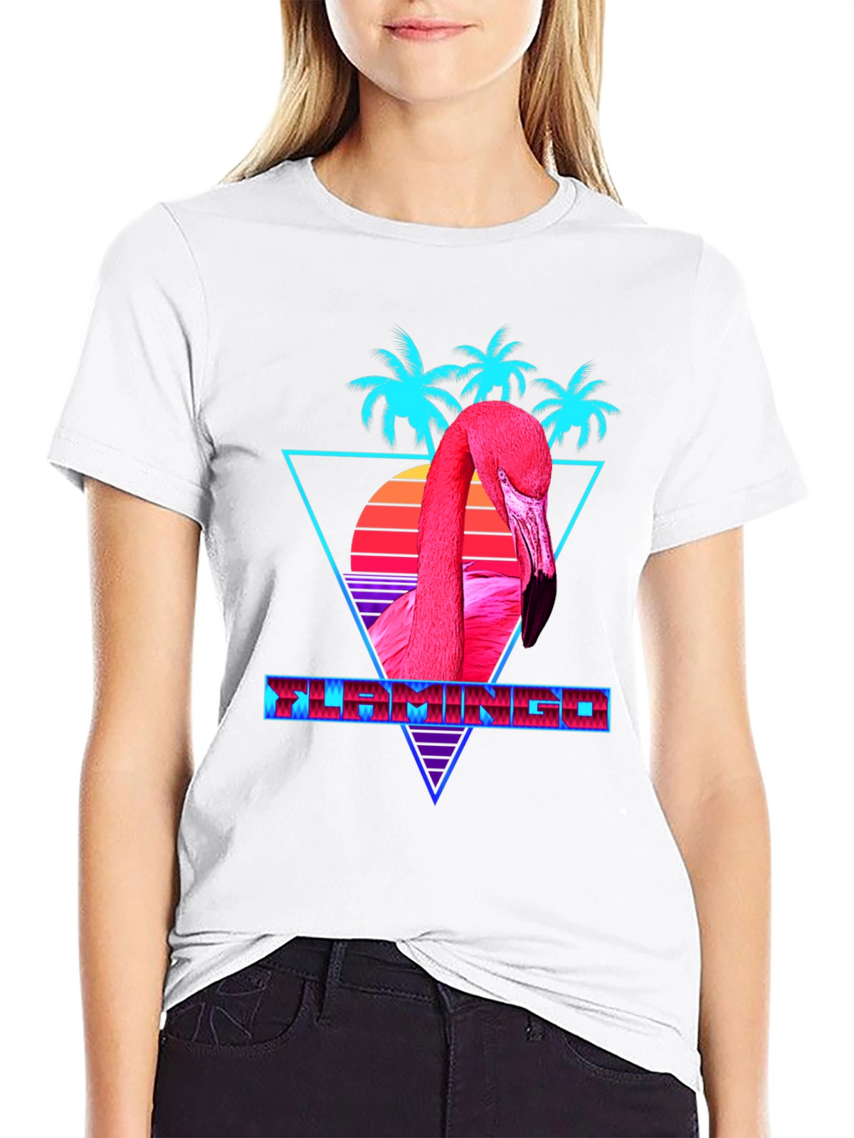 Retro Flamingo Graphic Tee - Black