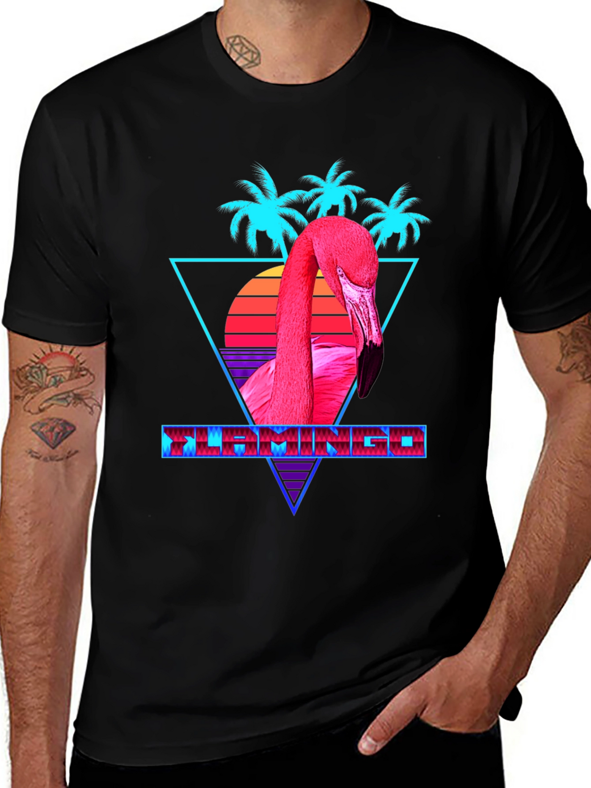 Retro Flamingo Graphic Tee - Black