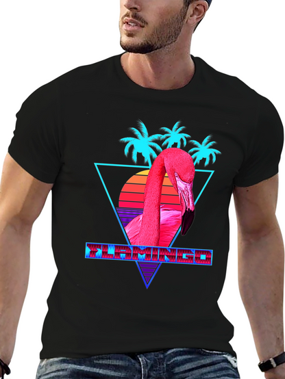 Retro Flamingo Graphic Tee - Black