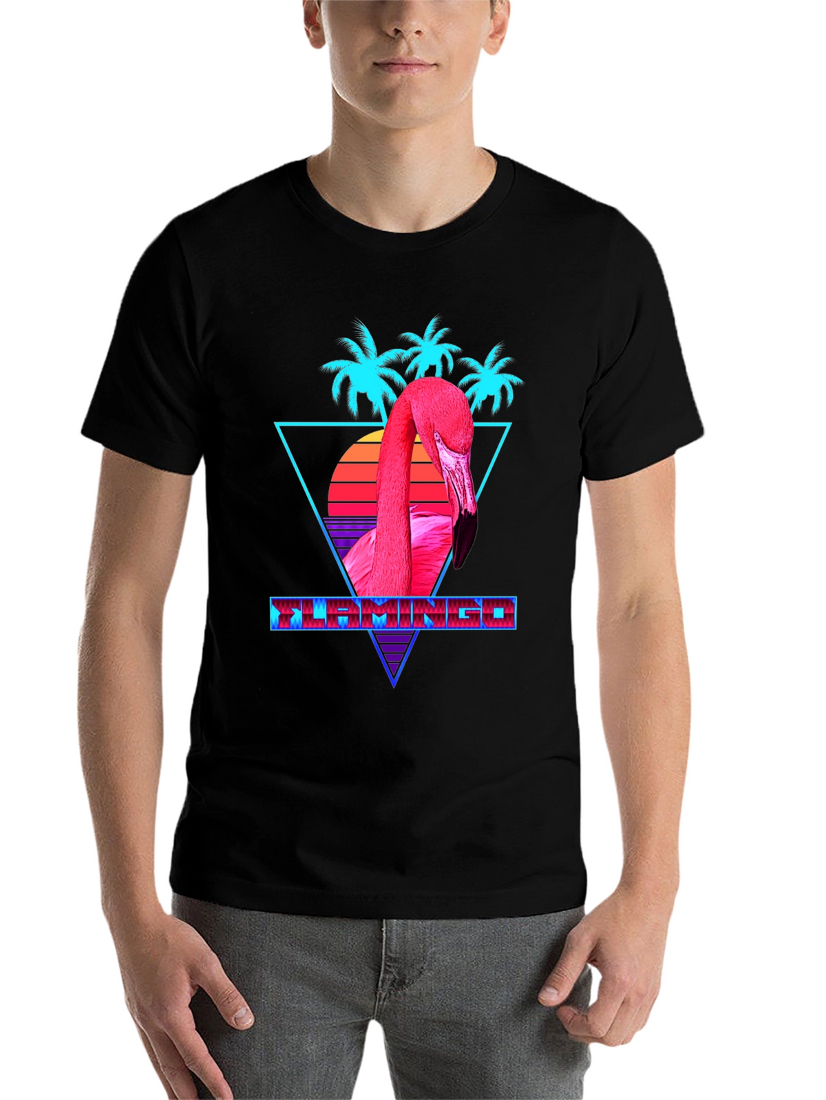 Retro Flamingo Graphic Tee - Black