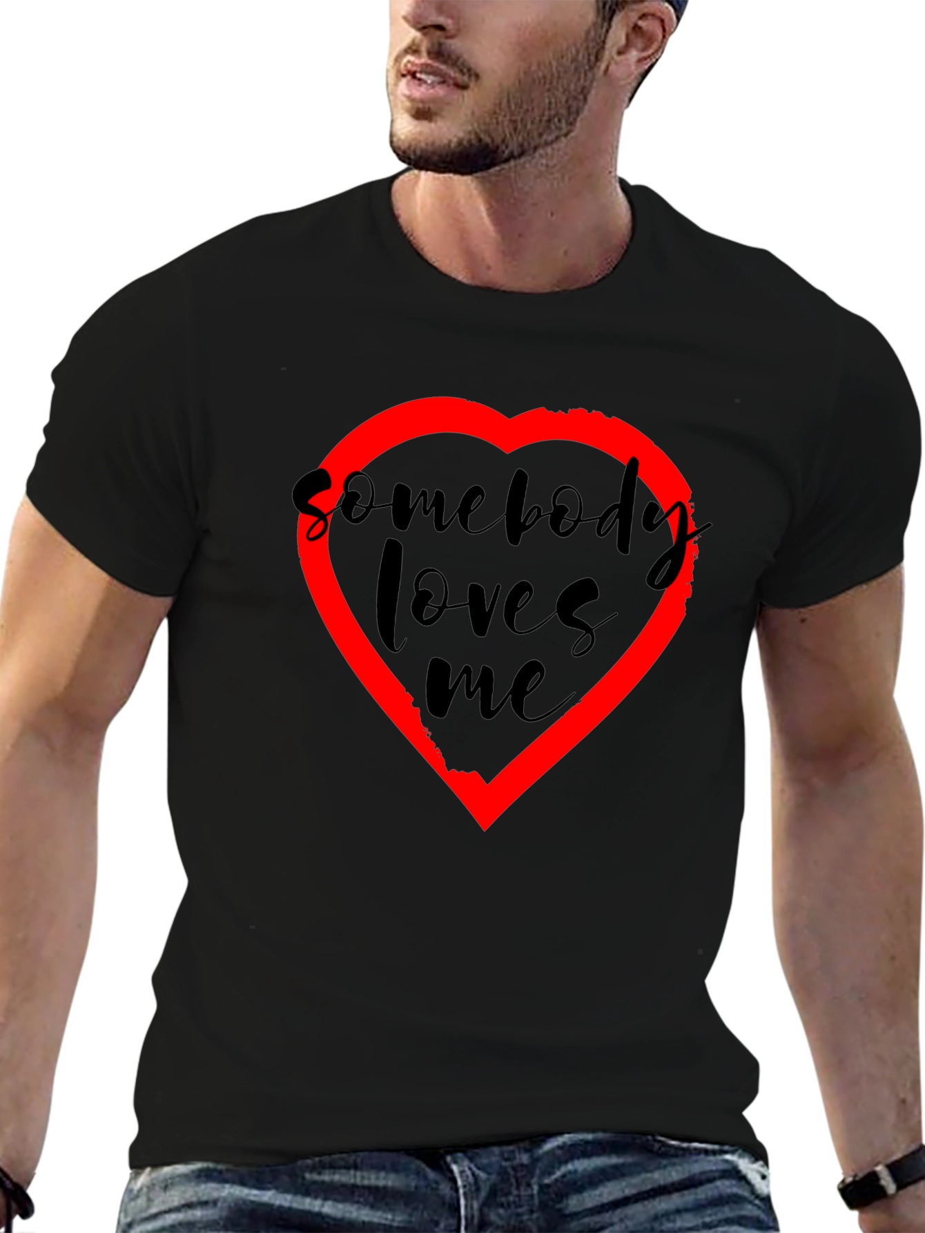 Somebody Loves Me T-Shirt - Black with Red Heart