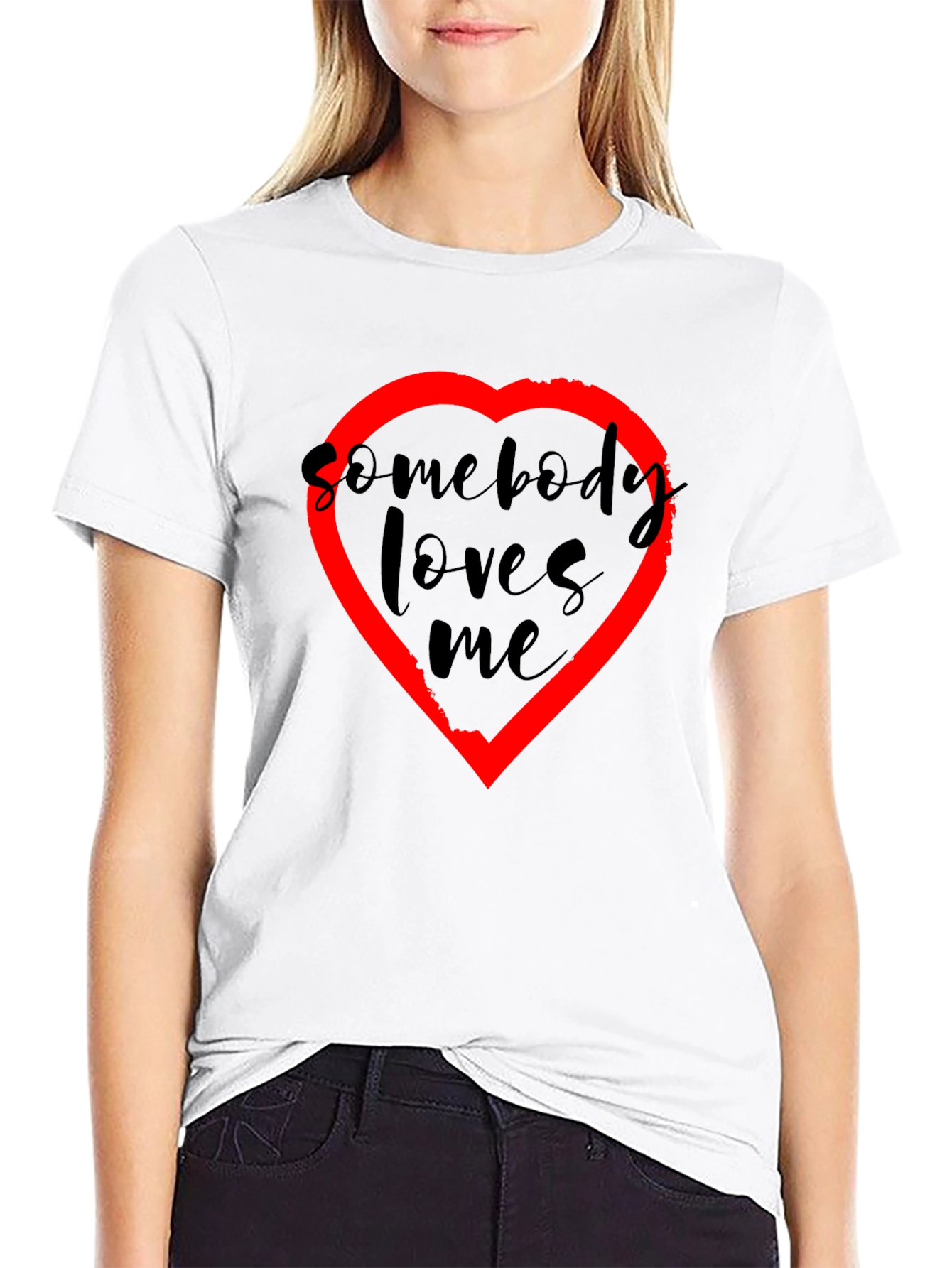Somebody Loves Me T-Shirt - Black with Red Heart