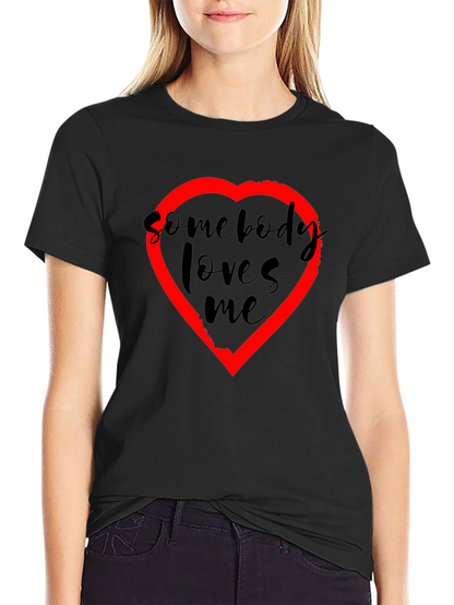 Somebody Loves Me T-Shirt - Black with Red Heart