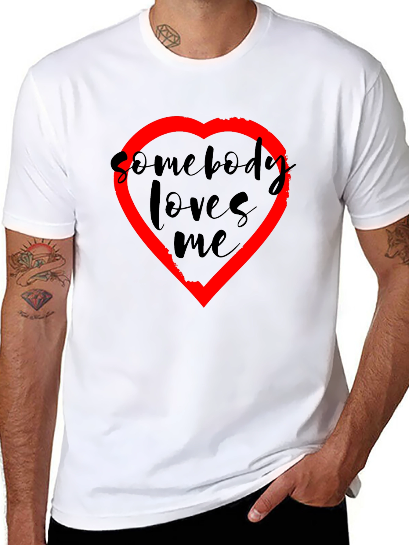 Somebody Loves Me T-Shirt - Black with Red Heart