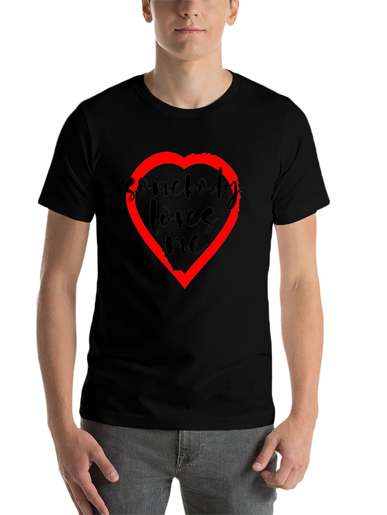 Somebody Loves Me T-Shirt - Black with Red Heart