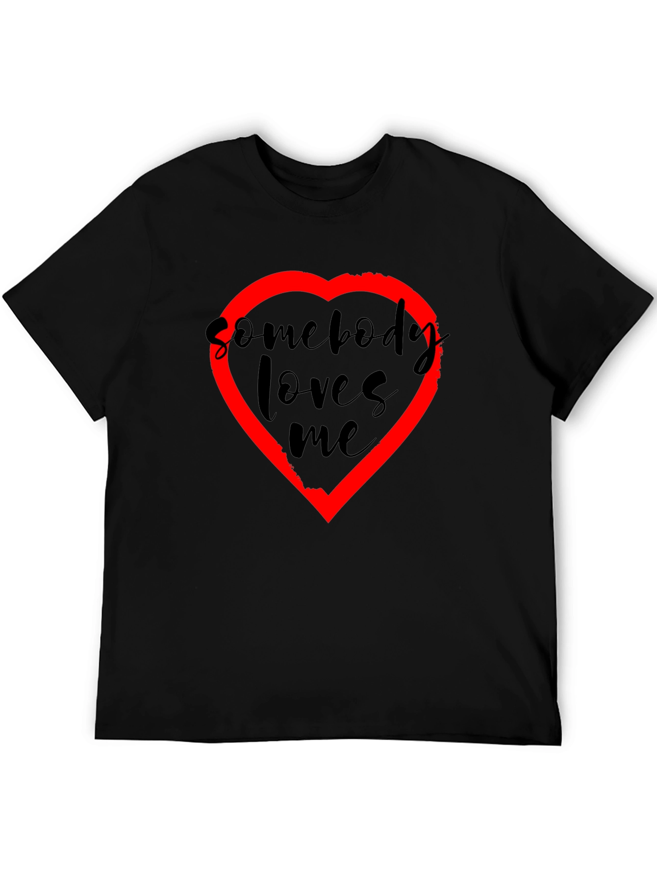 Somebody Loves Me T-Shirt - Black with Red Heart