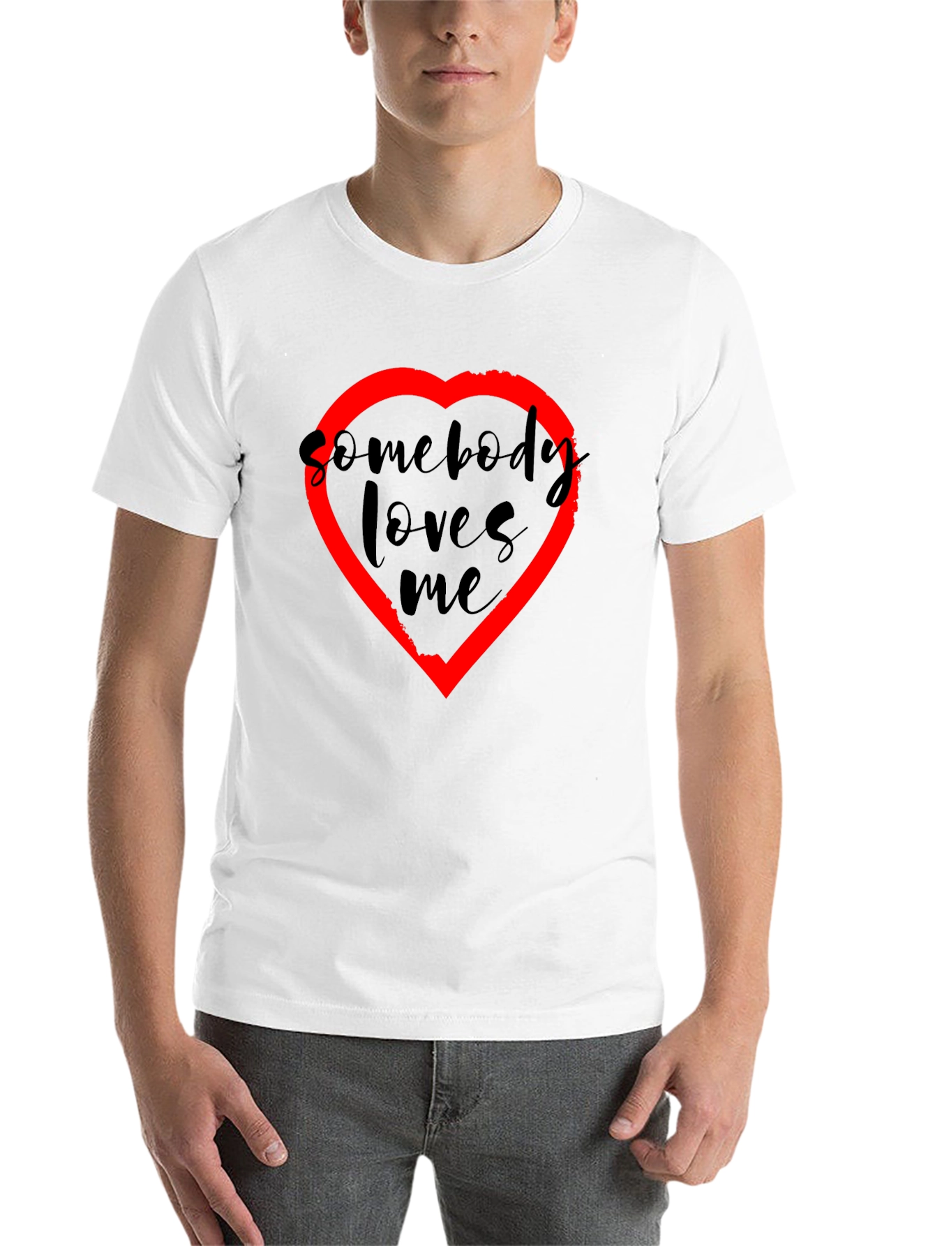 Somebody Loves Me T-Shirt - Black with Red Heart