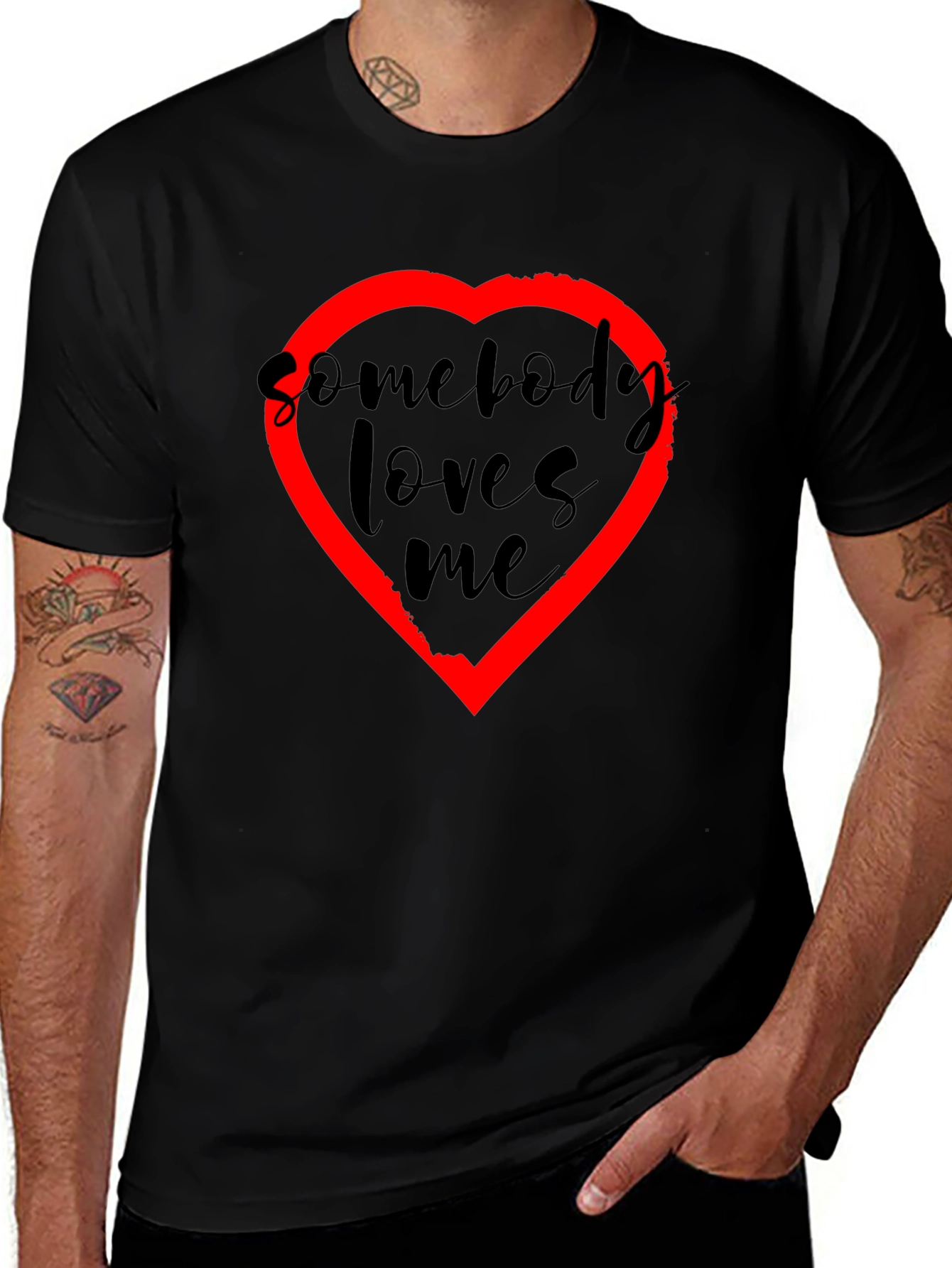 Somebody Loves Me T-Shirt - Black with Red Heart