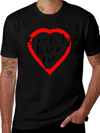 Somebody Loves Me T-Shirt - Black with Red Heart