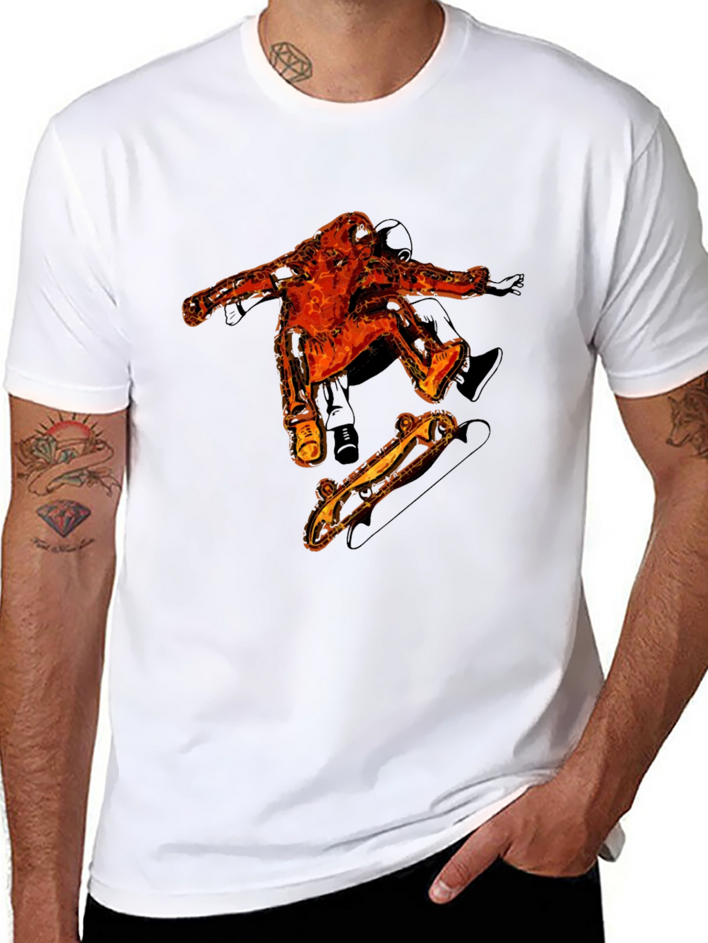 Fiery Skater Graphic Tee - Black Cotton T-Shirt