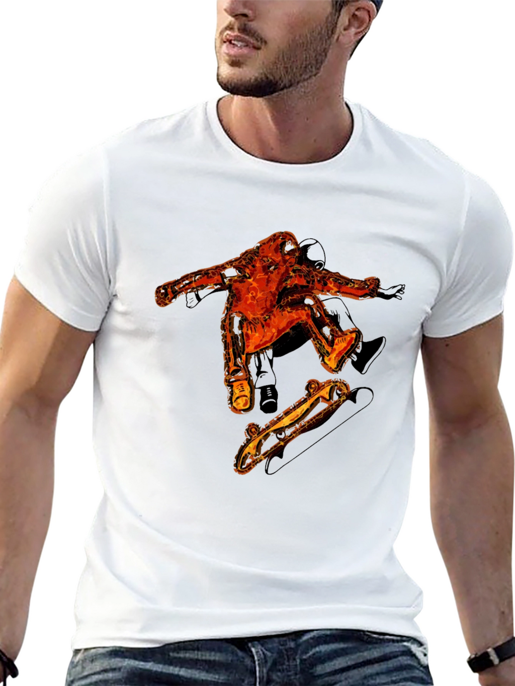 Fiery Skater Graphic Tee - Black Cotton T-Shirt