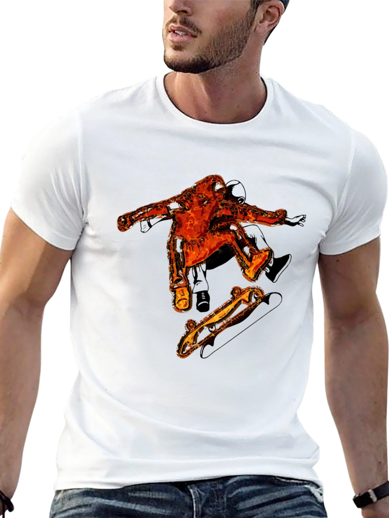 Fiery Skater Graphic Tee - Black Cotton T-Shirt