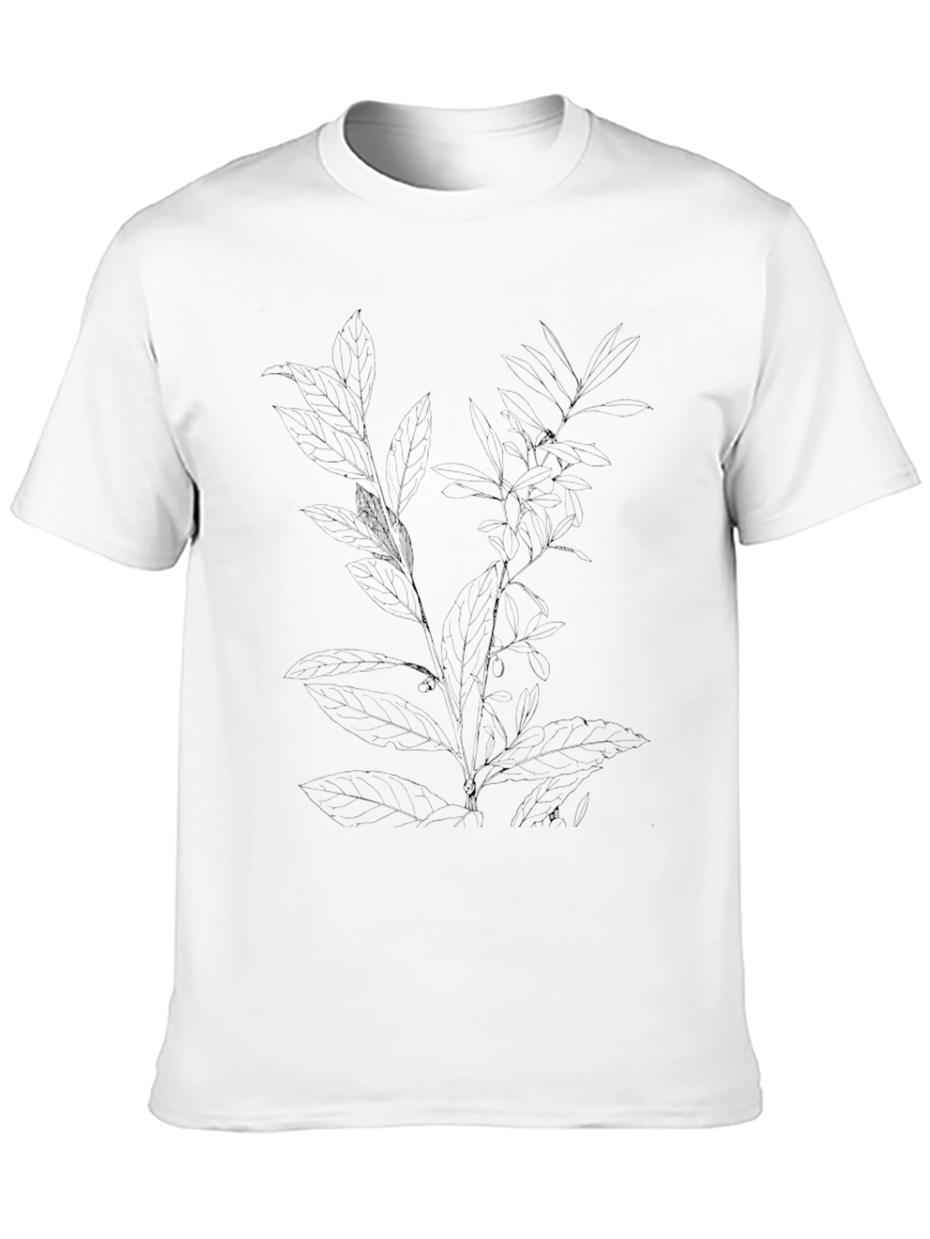 Mens Black Tee with Botanical Leaf Print
