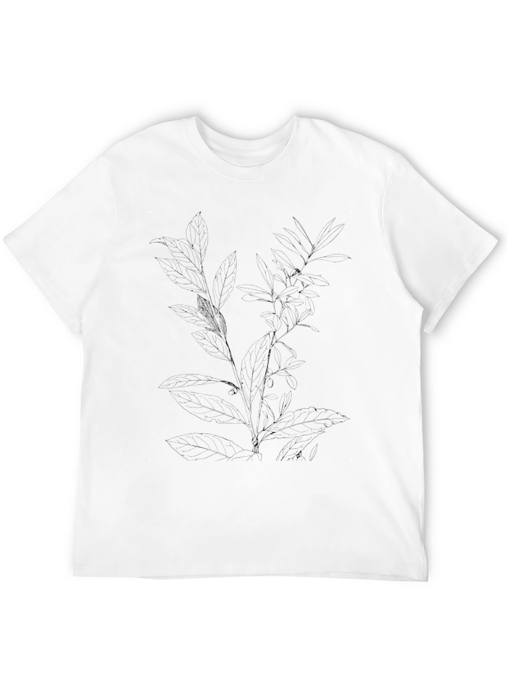 Mens Black Tee with Botanical Leaf Print