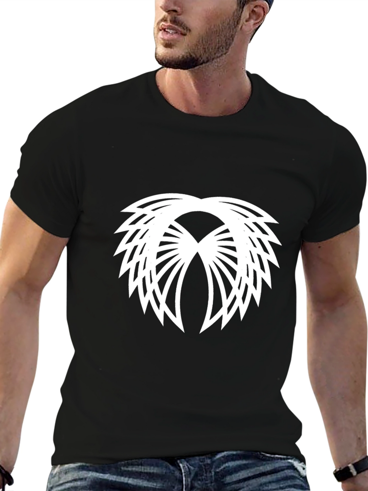 Modern Geometric Graphic Tee - Black Cotton Blend