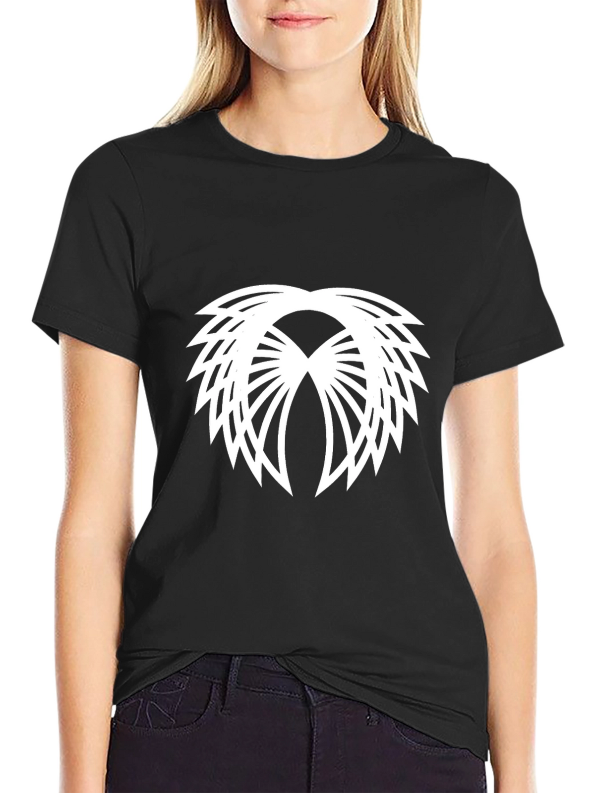 Modern Geometric Graphic Tee - Black Cotton Blend