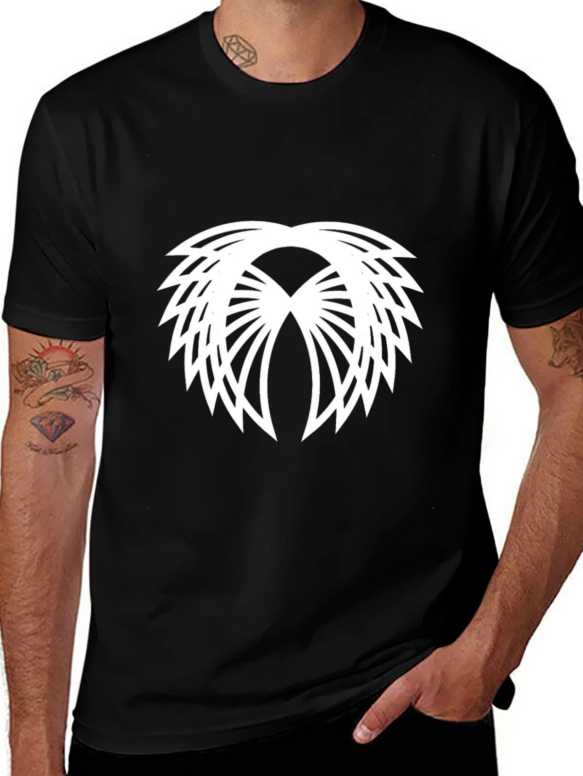 Modern Geometric Graphic Tee - Black Cotton Blend